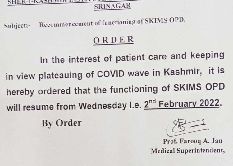 OPD services to resume at SKIMS Soura from tomorrow