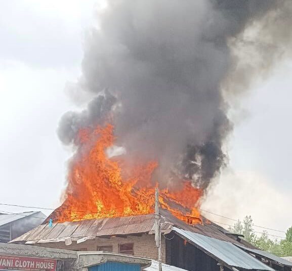 7 Shops, Residential House Gutted in Massive Fire Mishap in Handwara village