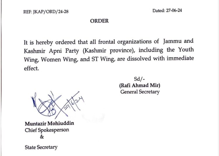 Apni Party Announces Dissolution of All Kashmir Province Organisations