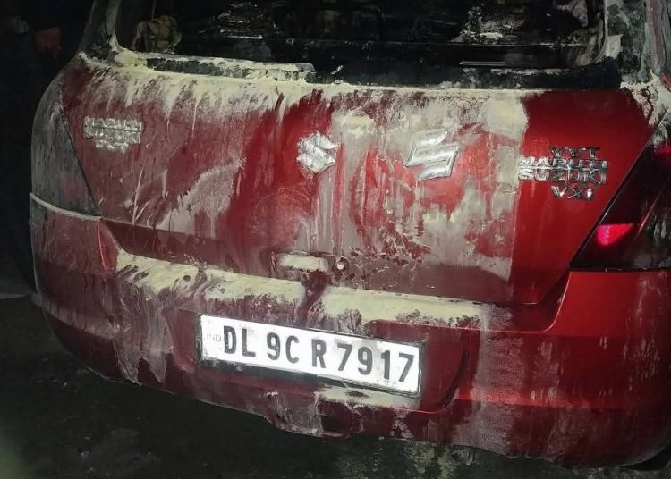 Swift Dzire Gutted in Late-Night Fire at SMHS Hospital Parking
